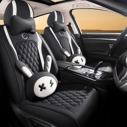 Universal Bunny Car Seat Covers *Full Set* PU Leather Black and White