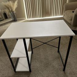 White Office Desk With Storage Shelf’s