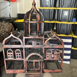 Antique French Victorian Wood & Metal Wire Dome Bird Cage House Taj Mahal Style