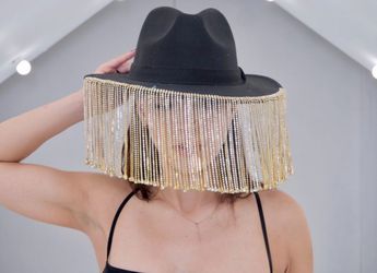 Rhinestone Fringe Fedora Hat