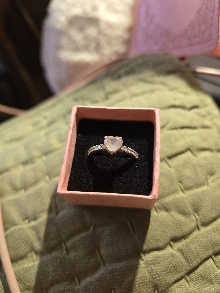 925 Solitaire Moonstone Ring, Surrounded By Sapphires. Size 8