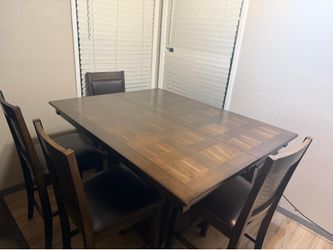 Solid Wood Counter Height Dining Set with Leaf Extension & Storage Bench