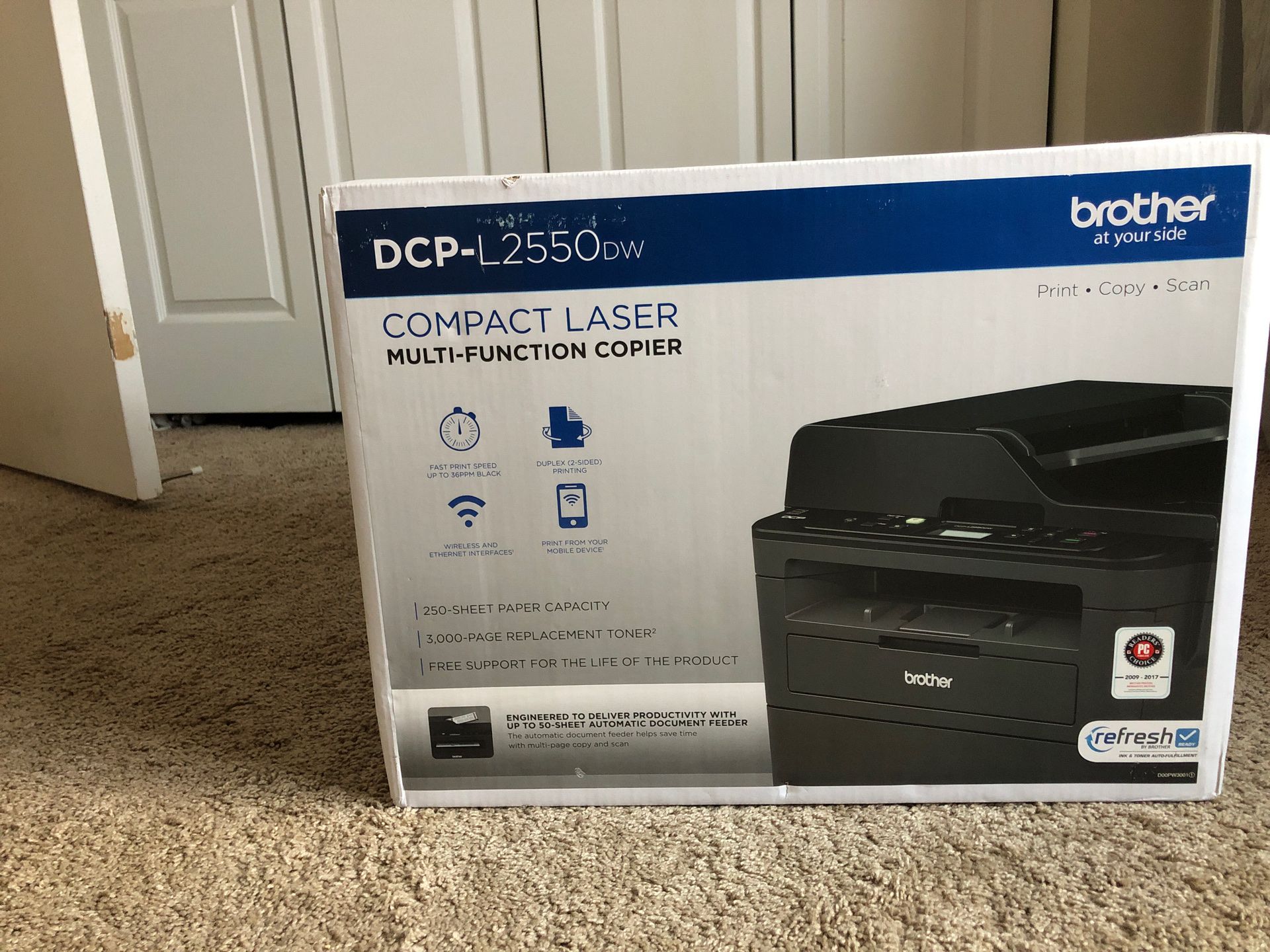 Brother DCP-L2550DW Wireless Monochrome Laser All-In-One Copier, Printer, Scanner