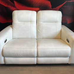 White Leather Dual Power Reclining Loveseat