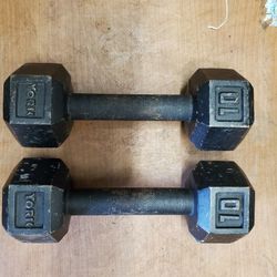 (2) 10LB Metal Hex Dumbbells