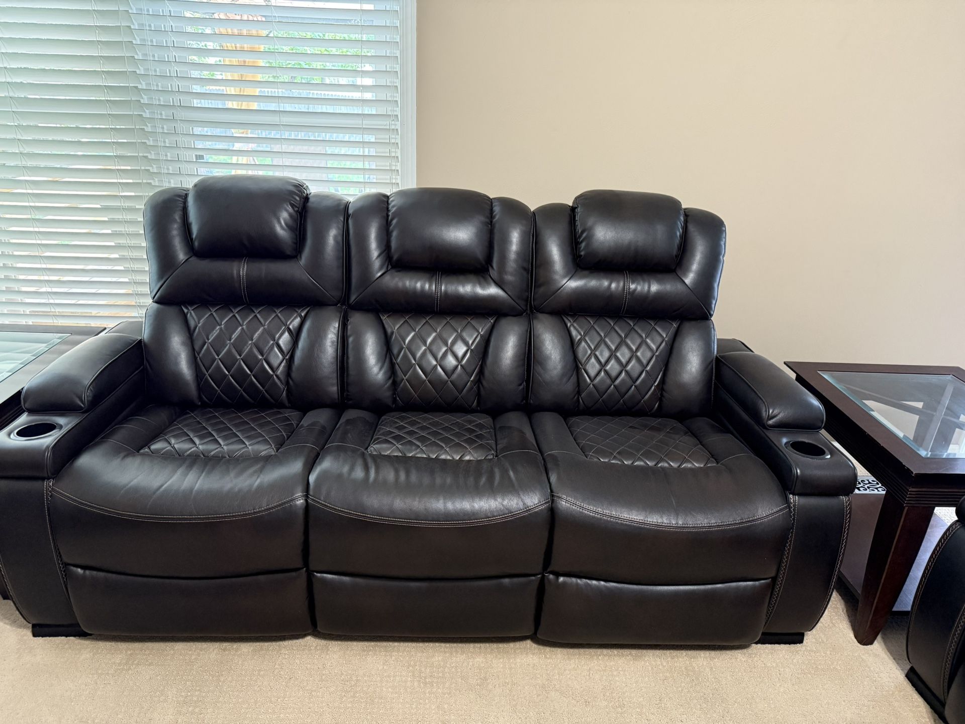 Ashley Warnerton Leather Reclining Sofa And Love Seat