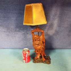 Buddha Lamp Vintage Hand Carved Wood