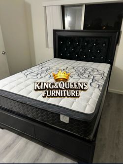Queen bed frame with mattress