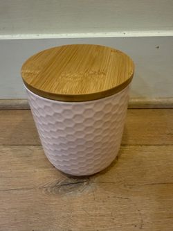 Pink Ceramic Storage Canister With Bamboo Lid