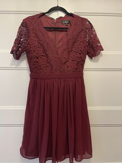 Lulus Angel in Disguise Burgundy Lace Skater Dress Size M Thumbnail