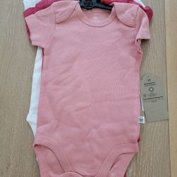 HonestBaby 3-pack Short Sleeve Pink Bodysuits 100% Organic Cotton 3-6 months