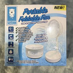 Portable Foldable Fan, Still in the box Size: 5.4×5.4×2.6 Inches (Folded) 5.4×5.4×11.8 Inches (Extended)