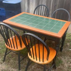 Solid Wood Dining Table With 4 Chairs 