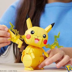 Mega Pokemon Action Figure Building Toys, Pikachu with 205 Pieces, 4 Inches Tall, Poseable Character,