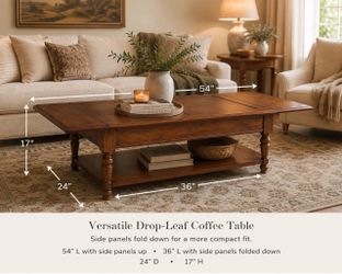 Solid Wood Drop-Leaf Coffee Table | Expandable | Excellent Preowned Condition