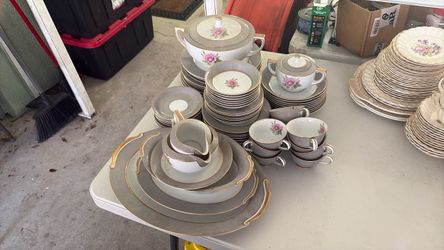 Vintage Porcelain Dinnerware Set with Rose Pattern