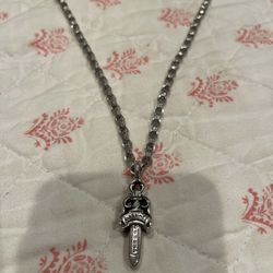 Chrome Hearts Dagger Pendant Paperchain Silver Necklace 