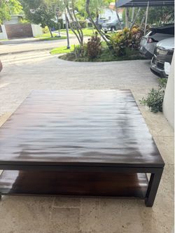 Modern Dark Wood Coffee Table with Storage Shelf