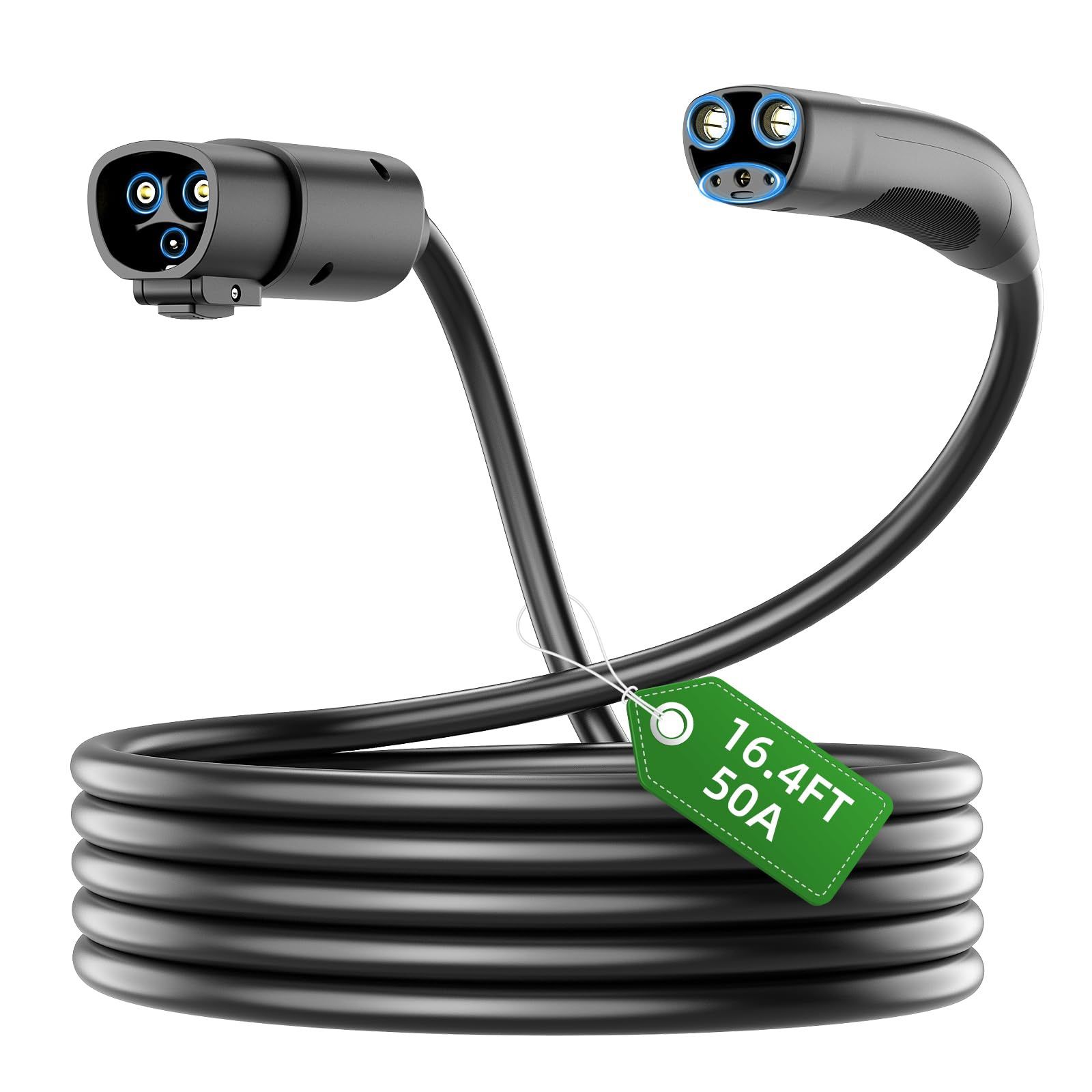 Extension Cable for Tesla with NACS Plug, Compatible with Model Y/X/3/S, 16.4ft 240V Up to 50A EV Extension Cord for Level 1 & 2 Charging with Mobile