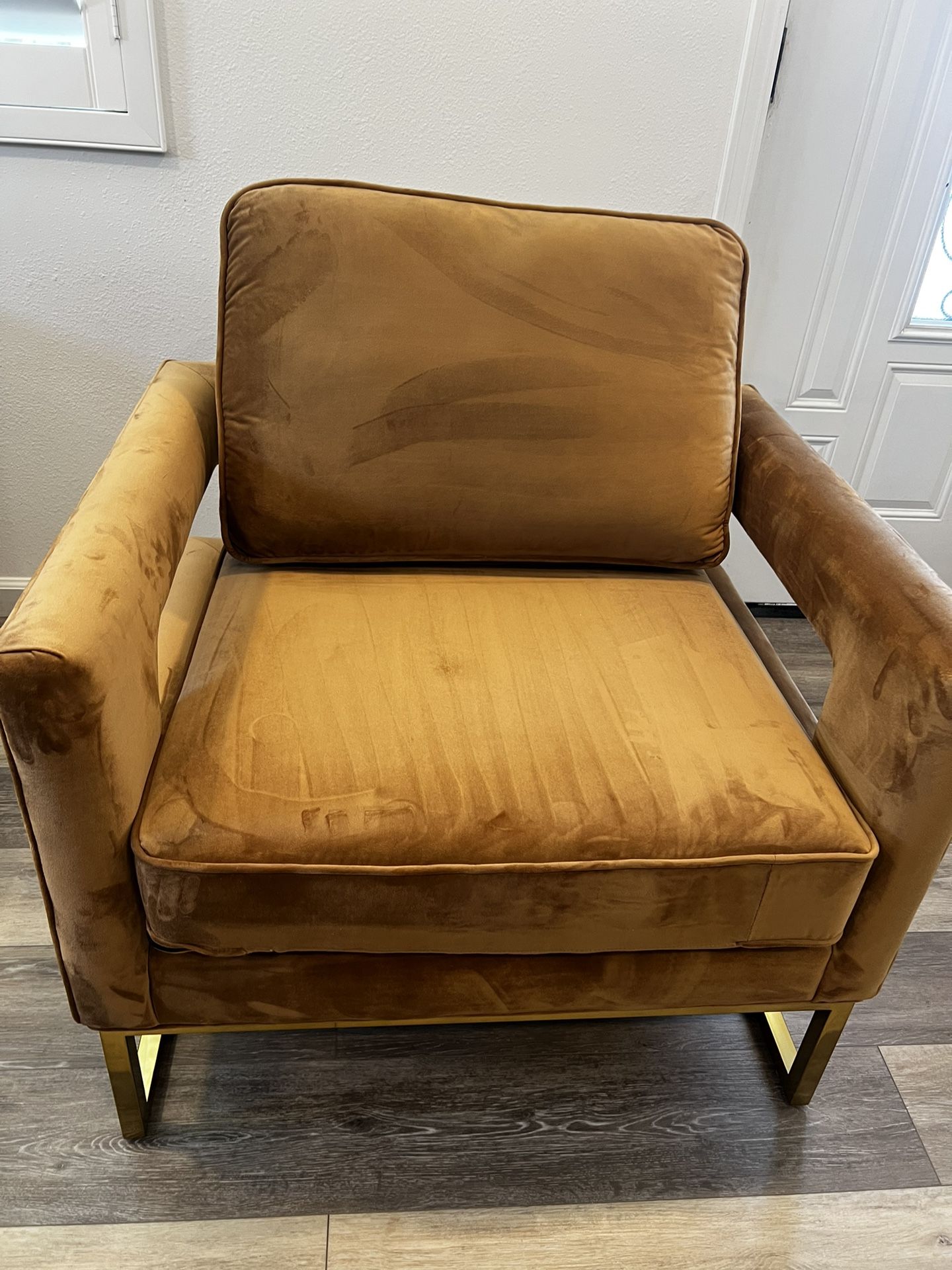 Camel Velvet Gold Accent Chair