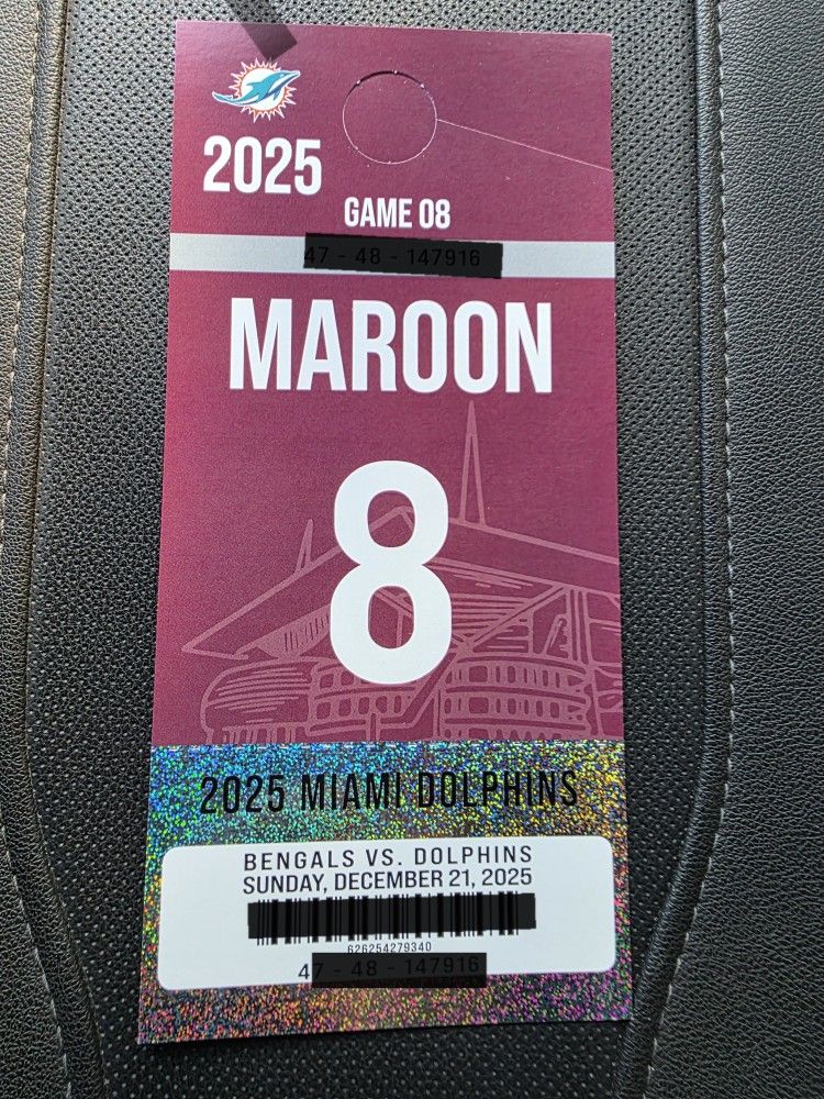 Maroon Parking Pass For Dolphins Bengals
