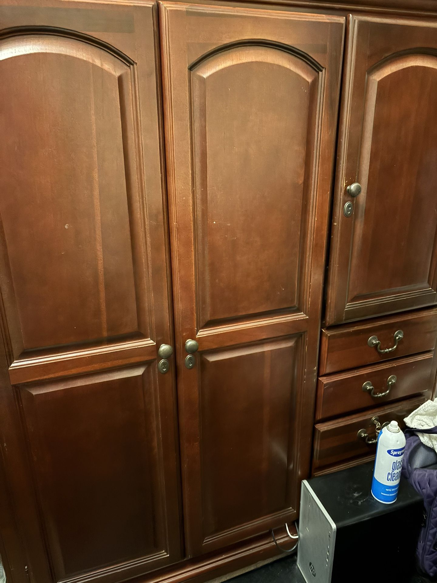 Wooden Desk armoire With Filing Cabinet