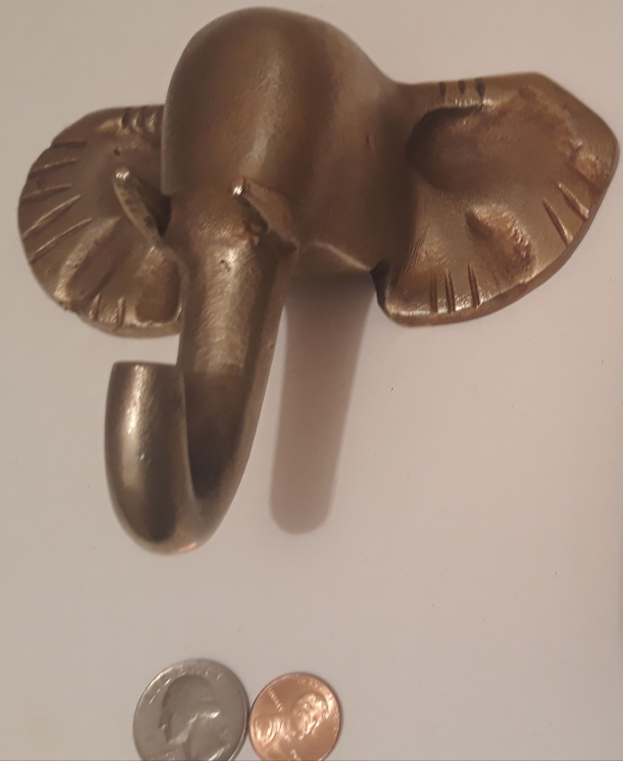 Vintage Brass Metal Elephant Coat Hook, Home Decor, Wall Decor, 6" Wide, This Can Be Shined up More