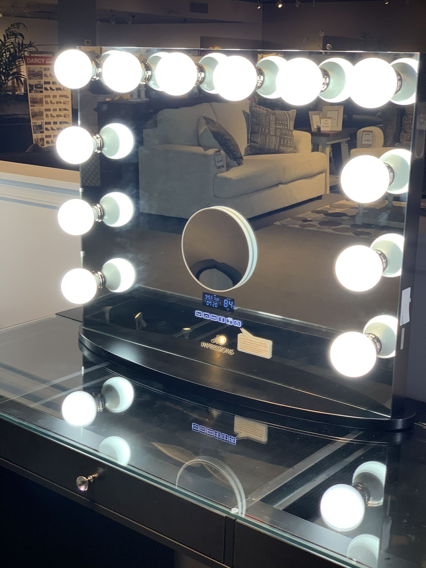 Black Vanity Table & Mirror With Bluetooth