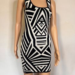 Jealous Tomato Geometric Print Black & White Bodycon Dress – Size Small