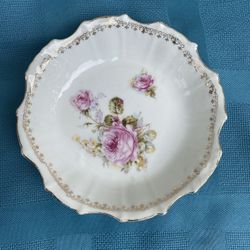 German Porcelain Dish Hand Painted Pink Roses 