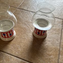 Two 4th Of July Glass Candle Holders 