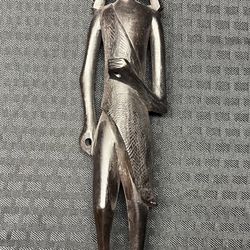 Hand Carved African Warrior Black Ebony Wood 12” Sculpture   