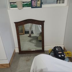 Mirror With Wood Around 