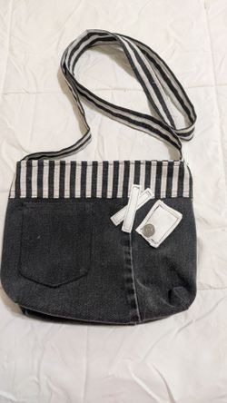 Cute black denim upcycled crossbody bag