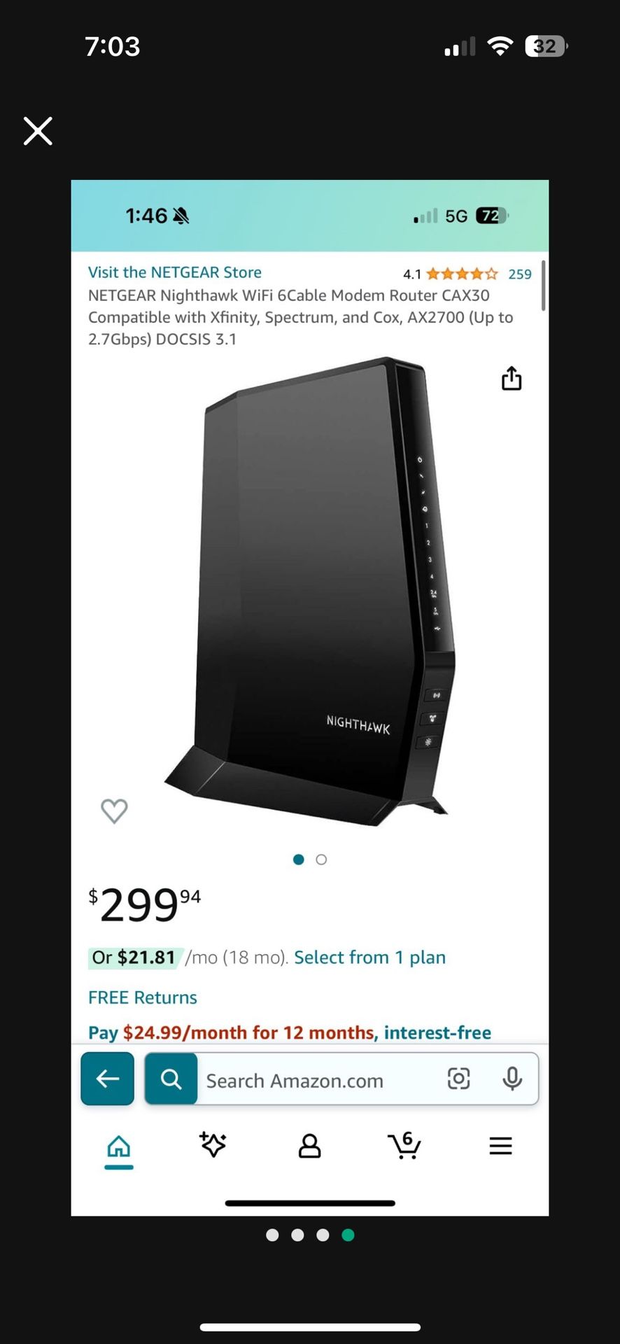 Netgear Nighthawk AX2700 WiFi Cable Modem Router (CAX30)