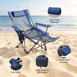 Folding Beach Chair with Footrest and Headrest
