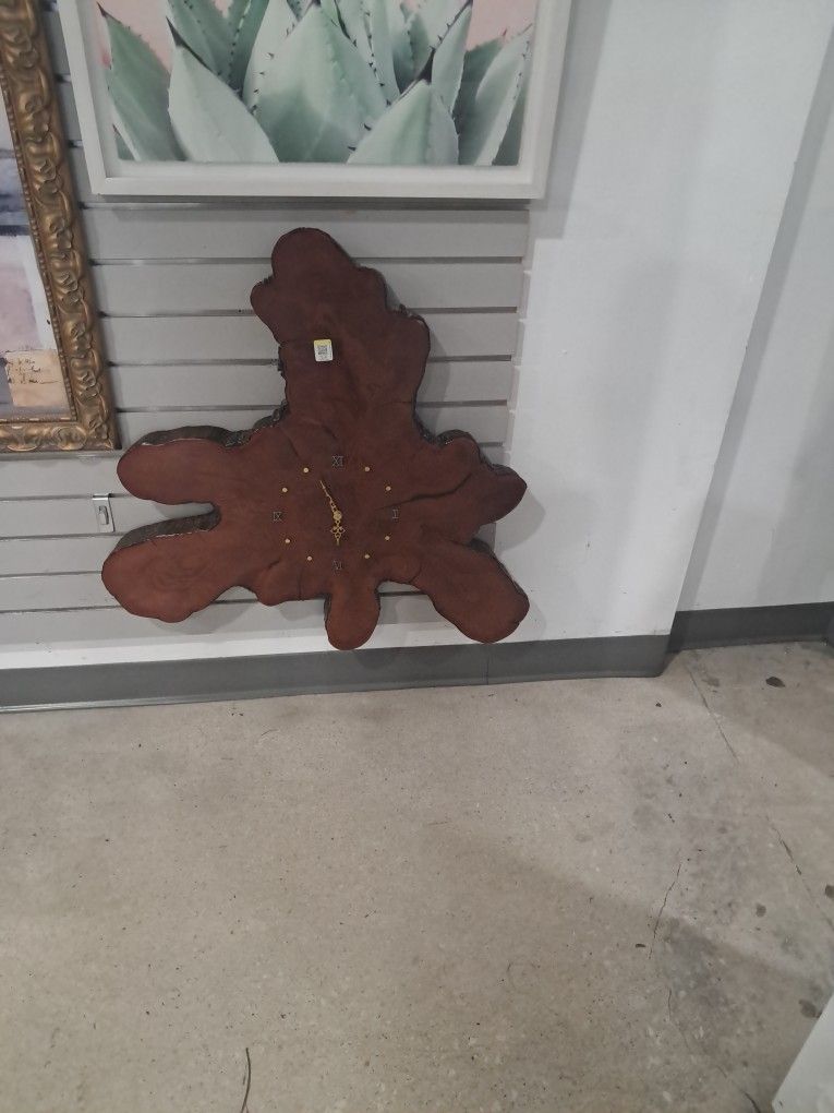 Vintage Handmade Live Edge Burl Wood Slab Wall Clock 20" x 18" in GREAT CONDITIO