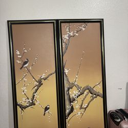 Beautiful Vintage Asian-Style Wall Art – Set of 2 Framed Panels