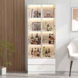 Fufu & Gaga LED White Wood Storage Cabinet Glass Door