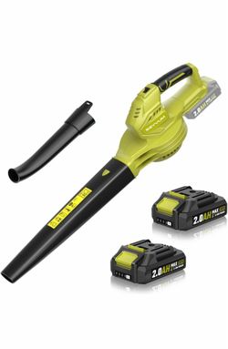SEYVUM Soplador de hojas, soplador inalámbrico de 20 V con batería de 2 x 2.0 Ah, soplador eléctrico de hojas para el cuidado del césped, soplador de 