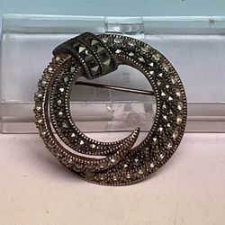 Vintage JUDITH JACK Serling Silver Marcasite Ornate Swirl Brooch Pin 