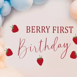 Strawberry, berry Phrase sticker for backdrop, Party Wall Decals