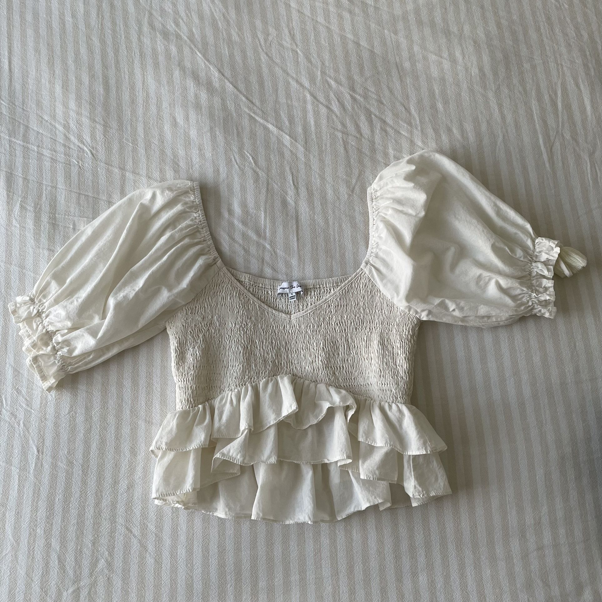 Smocked Ruffle Peplum Puff Sleeve Crop Top