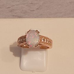 Sevil Italian Design Rose Gold and CZ Opal Ring Size 7