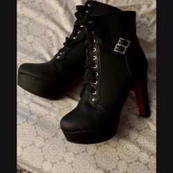 Size 8.5 Black Boot Heels With Red Colored Bottoms