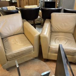 Pair Leather Arm Chairs 