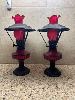 Pair vintage oil lamps