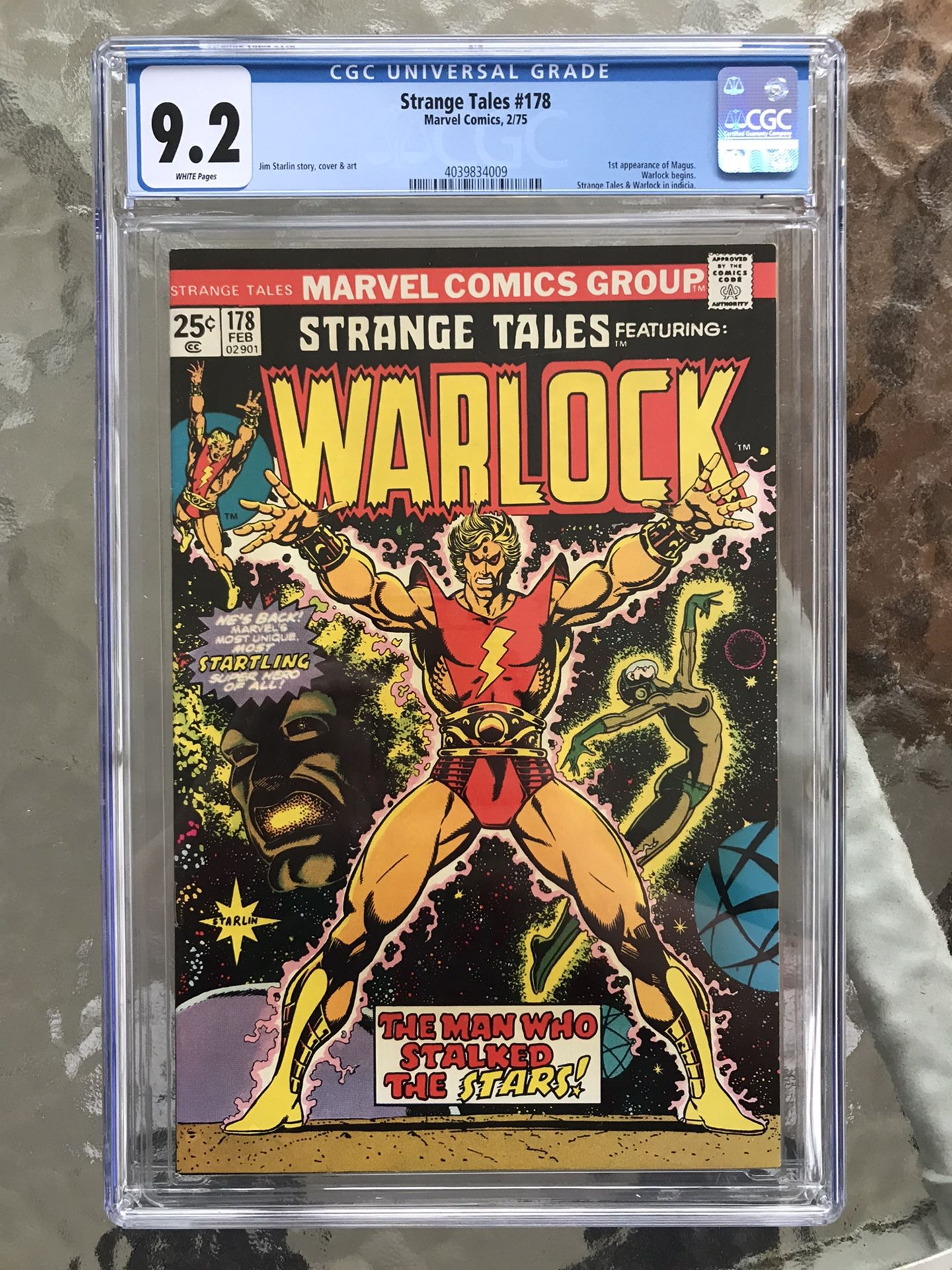 Strange Tales #178 (1975) CGC 9.2 — White Pages; 1st app. Magus; Warlock Begins