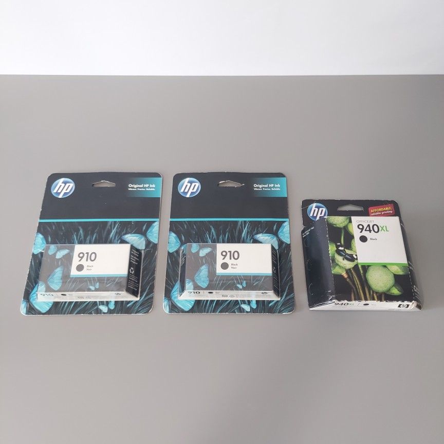 HP Printer Ink Lot Of 3 910 Black (x2) 940XL NEW SEALED