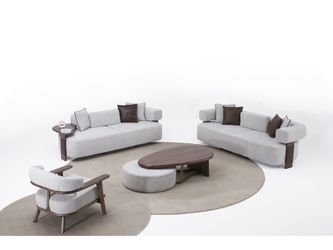 Indigo White & Walnut Living Room Set / 3pc
